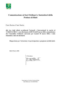 rinvio assemblea ordinaria soci ordinari proloco rieti